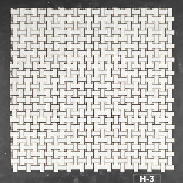 Dolomite Basketweave with 3/8" Crema Marfil Dot Mosaic Honed