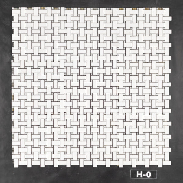 Dolomite Basketweave with 3/8" Mystic Gray Dot Mosaic Honed