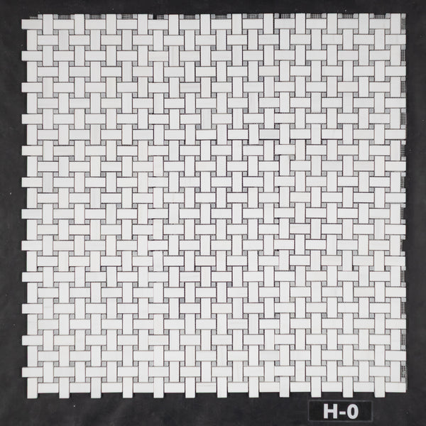 Dolomite Basketweave with 3/8" Mystic Gray Dot Mosaic Honed