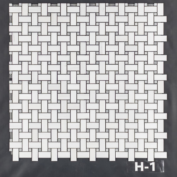 Dolomite Basketweave with 3/8" Mystic Gray Dot Mosaic Honed