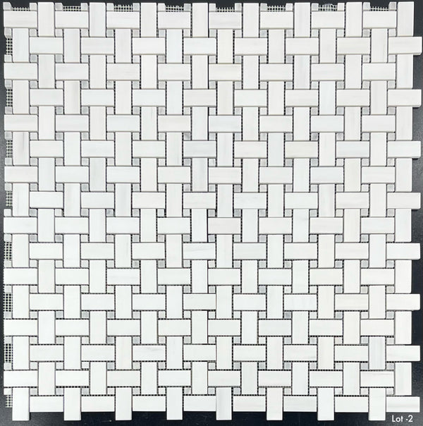 Dolomite Basketweave with 3/8" Mystic Gray Dot Mosaic Honed