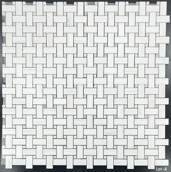 Dolomite Basketweave with 3/8" Mystic Gray Dot Mosaic Honed