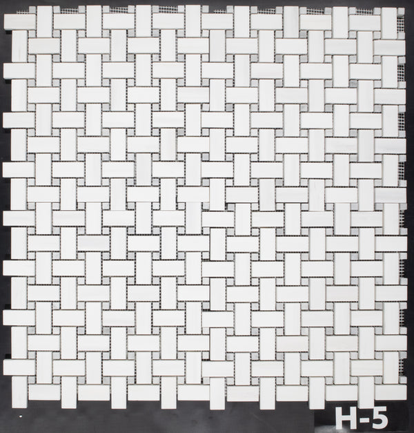 Dolomite Basketweave with 3/8" Mystic Gray Dot Mosaic Honed