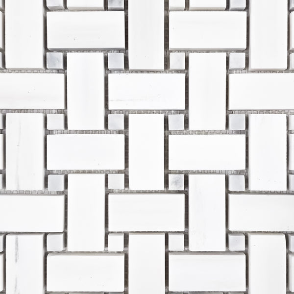 Dolomite Basketweave with 3/8" Mystic Gray Dot Mosaic Honed