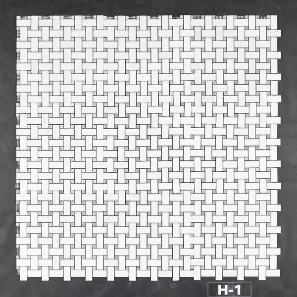 Dolomite Basketweave with 3/8" Bardiglio Dot Mosaic Honed