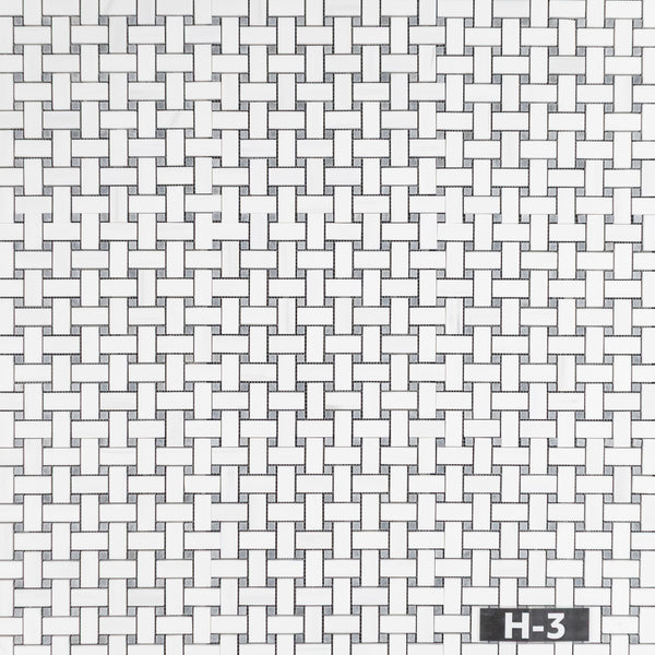 Dolomite Basketweave with 3/8" Bardiglio Dot Mosaic Honed