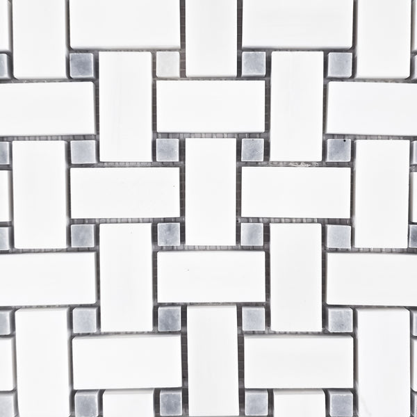 Dolomite Basketweave with 3/8" Bardiglio Dot Mosaic Honed
