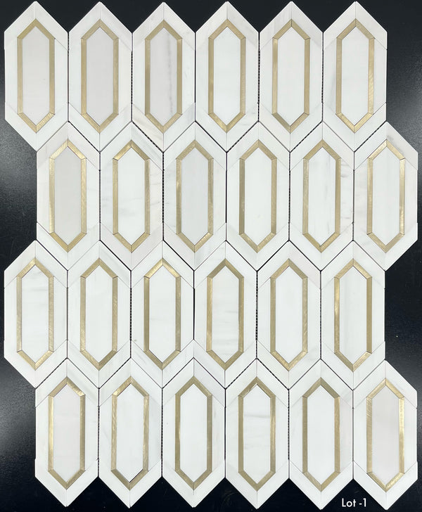 Dolomite Picket with Gold Aluminum Mosaic Honed