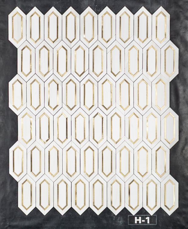 Dolomite Picket with Gold Aluminum Mosaic Honed