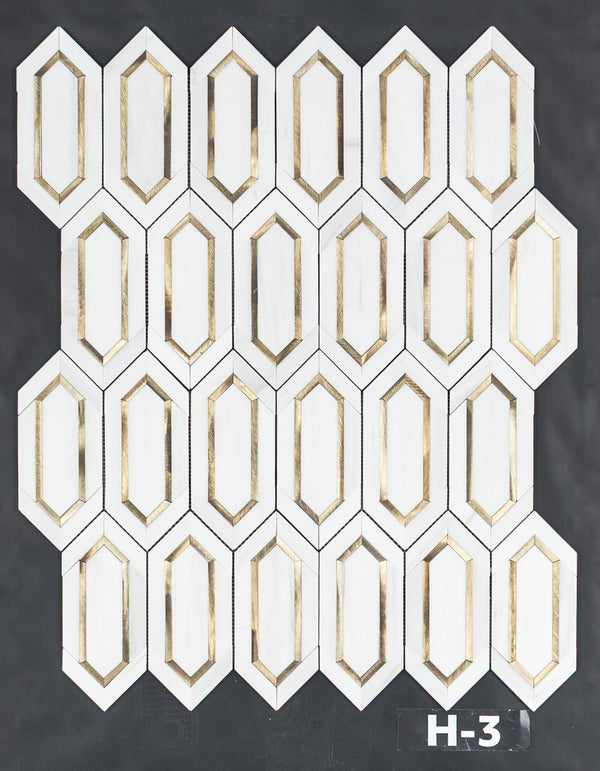 Piquete de dolomita con mosaico de aluminio dorado pulido