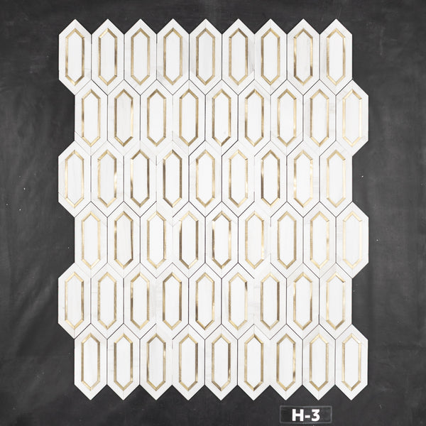 Dolomite Picket with Gold Aluminum Mosaic Honed - Elon Tile & Stone