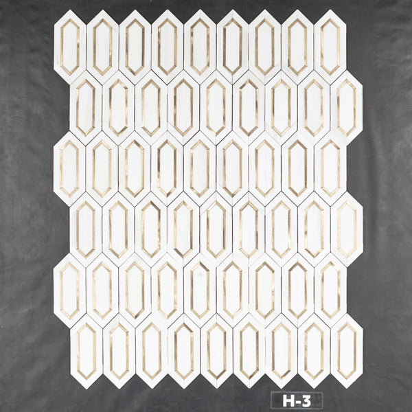 Dolomite Picket with Gold Aluminum Mosaic Honed