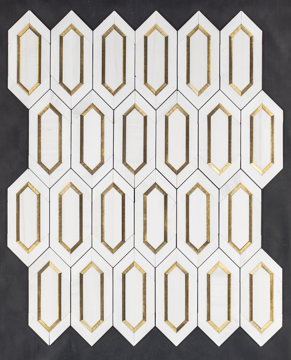 Dolomite Picket with Gold Aluminum Mosaic Honed