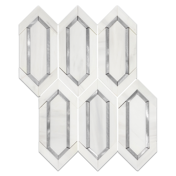Piquete de dolomita con mosaico de aluminio plateado pulido