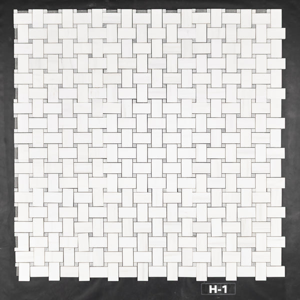 Dolomite Extra Large Basketweave with 5/8" Carrara Dot Mosaic Honed