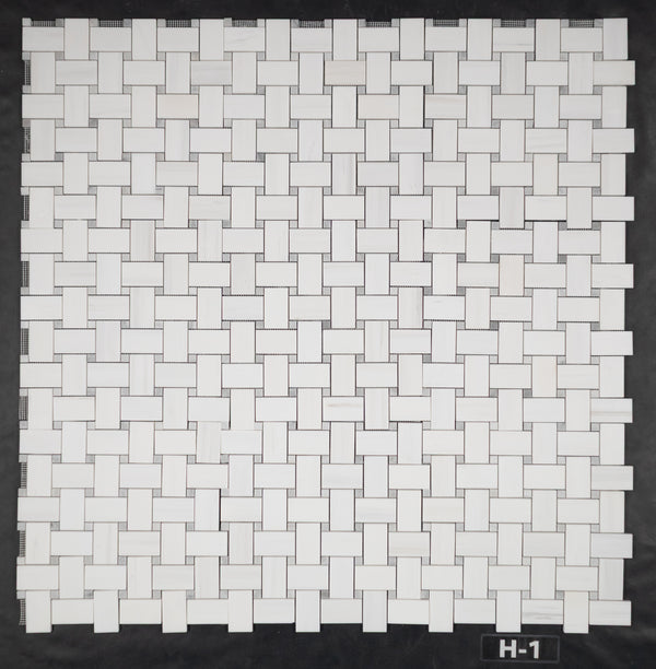 Tejido de cesta extra grande de dolomita con mosaico de puntos Bianco Carrara de 5/8" pulido