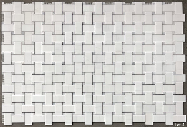 Dolomite Extra Large Basketweave with 5/8" Carrara Dot Mosaic Honed