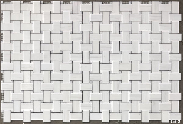 Dolomite Extra Large Basketweave with 5/8" Carrara Dot Mosaic Honed