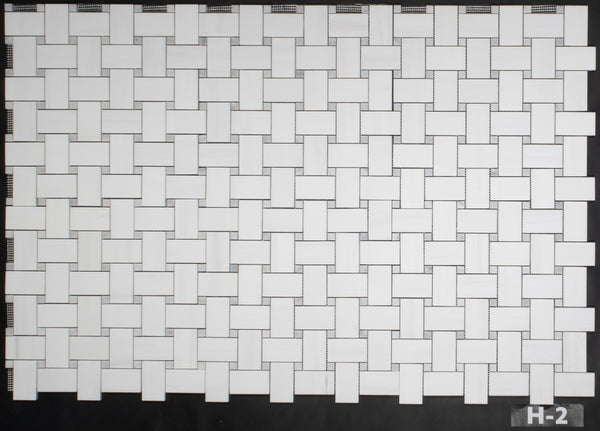 Dolomite Extra Large Basketweave with 5/8" Carrara Dot Mosaic Honed