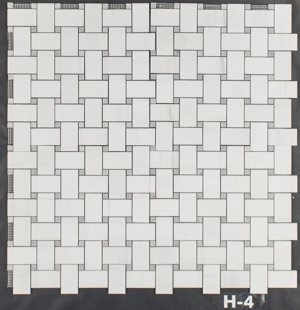 Tejido de cesta extra grande de dolomita con mosaico de puntos Bianco Carrara de 5/8" pulido