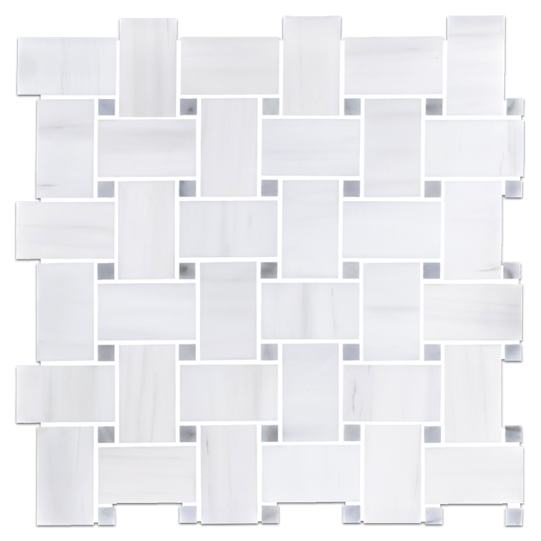 Tejido de cesta extra grande de dolomita con mosaico de puntos Bianco Carrara de 5/8" pulido
