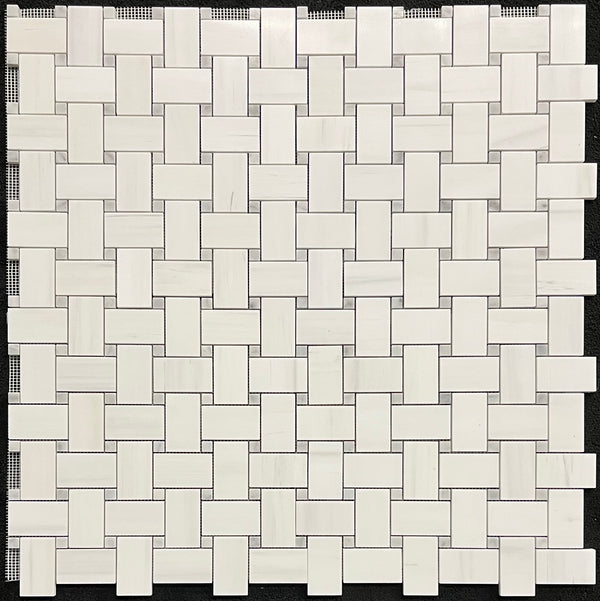 Tejido de cesta extra grande de dolomita con mosaico de puntos Bianco Carrara de 5/8" pulido
