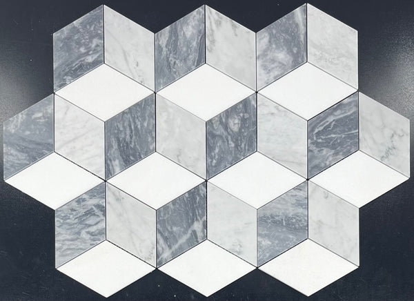 Bardiglio Nuvolato, Bianco Carrara & White Thassos Trillium Mosaic Honed