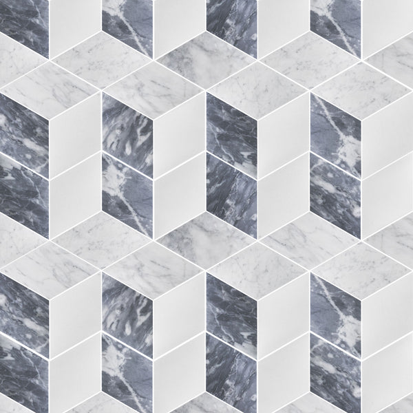 Bardiglio Nuvolato, Bianco Carrara & White Thassos Trillium Mosaic Honed