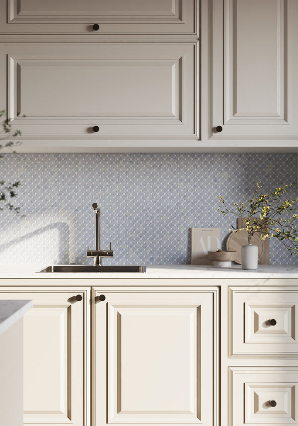 Blue Celeste Clover Mosaic Honed