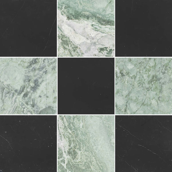 Black Marble & Emerald Green Checkerboard