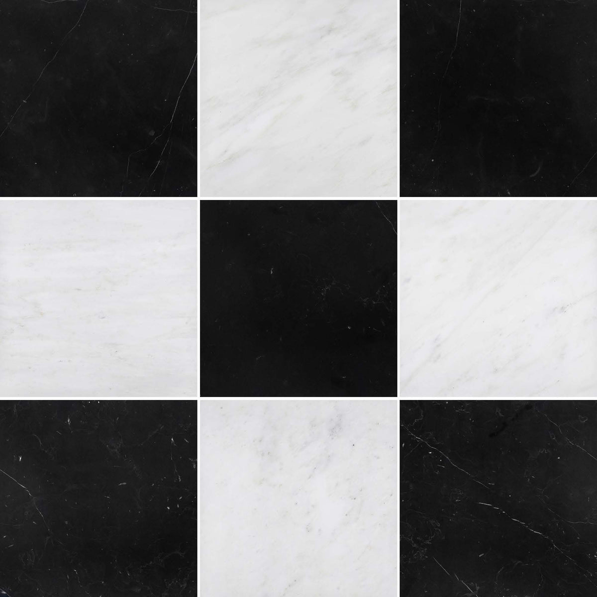 Black Marble & Pearl White Checkerboard – Elon Tile & Stone