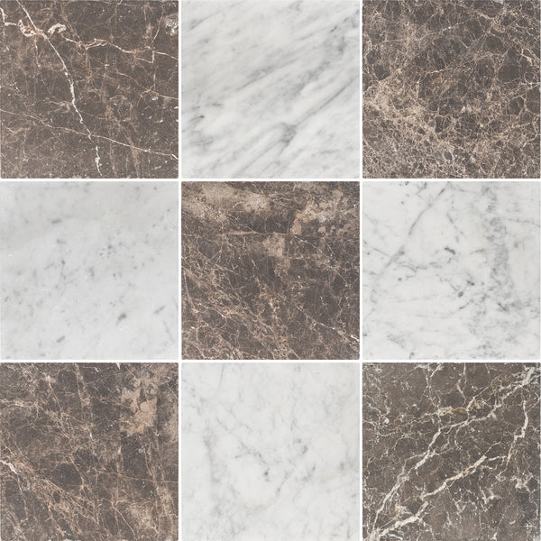 Espresso & Bianco Carrara 10" Checkerboard Tumbled