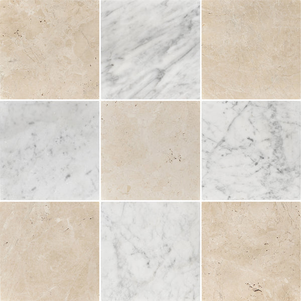 Vanilla Royale & Bianco Carrara 10" Checkerboard Tumbled