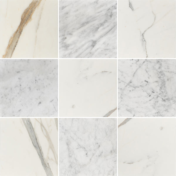 Calacatta Gold & Bianco Carrara 10" Checkerboard Tumbled