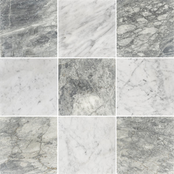 Bardiglio Nuvolato & Bianco Carrara 10" Checkerboard Tumbled