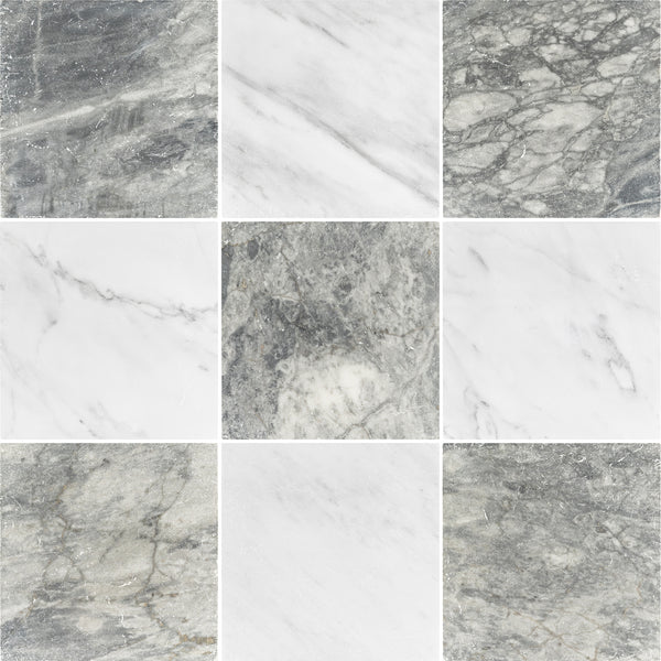 Bardiglio Nuvolato & Pearl White 10" Checkerboard Tumbled