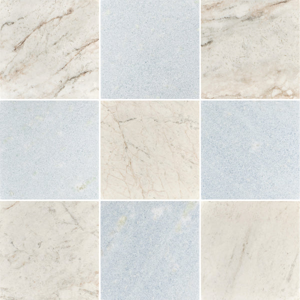 Bianco Oro & Blue Celeste 10" Checkerboard Tumbled