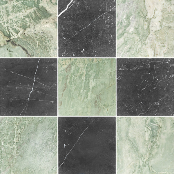 Emerald Green & Black Marble 10" Checkerboard Tumbled