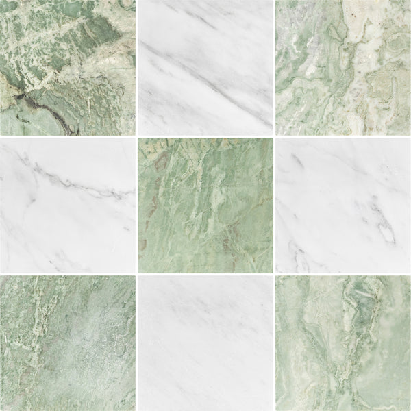 Emerald Green & Pearl White 10" Checkerboard Tumbled