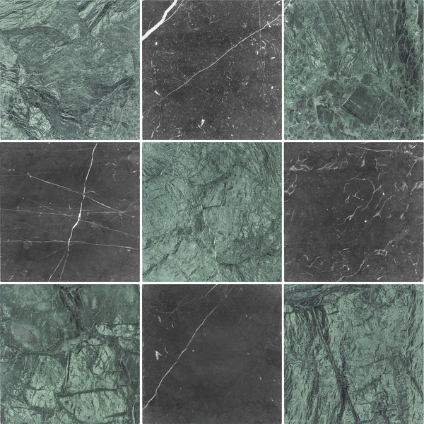 Notte Verde & Black Marble 10" Checkerboard Tumbled