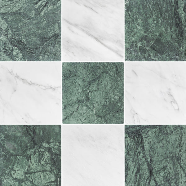 Notte Verde & Pearl White 10" Checkerboard Tumbled