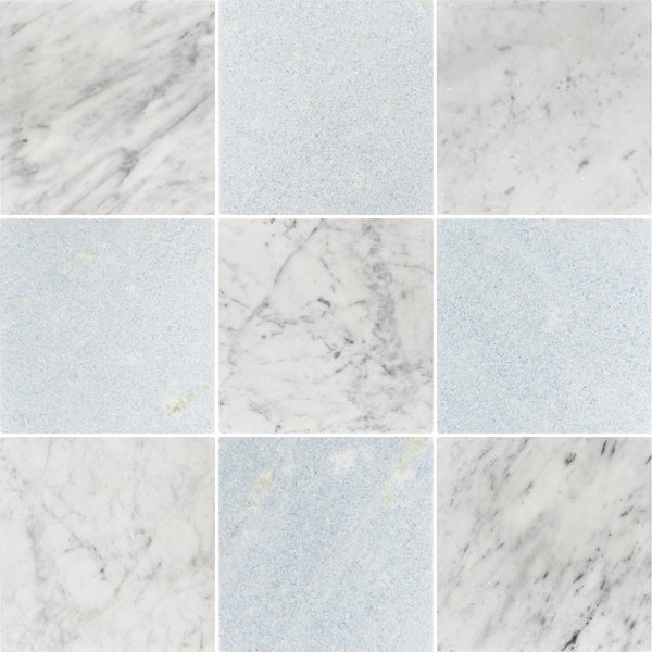 Bianco Carrara & Blue Celeste 10" Checkerboard Tumbled