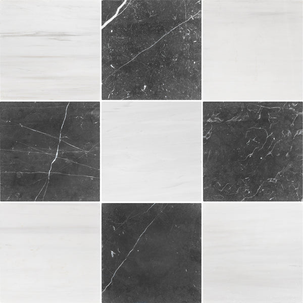 Dolomite & Black Marble 10" Checkerboard Tumbled
