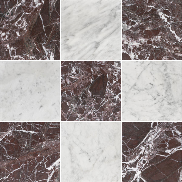 Rosso Levanto & Bianco Carrara 10" Checkerboard Tumbled