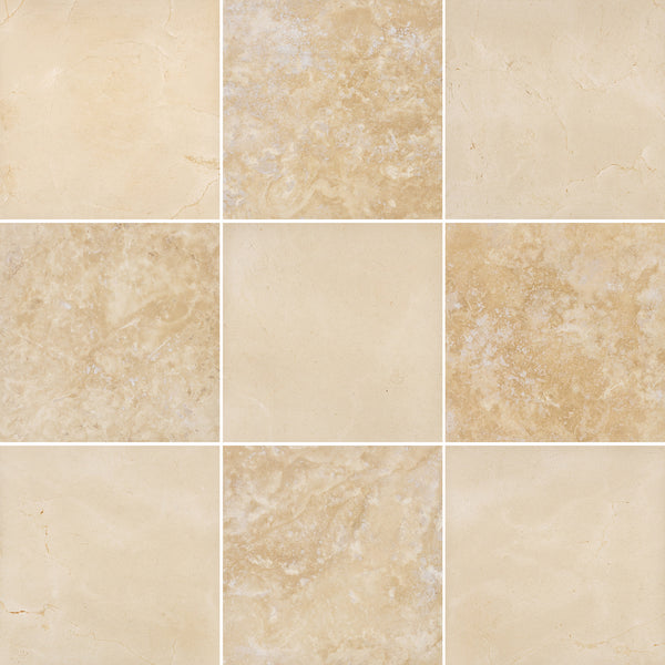 Crema Marfil & Light Ivory Travertine Checkerboard