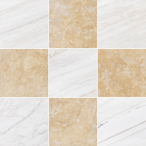 Vena D'Oro & Light Ivory Travertine Checkerboard