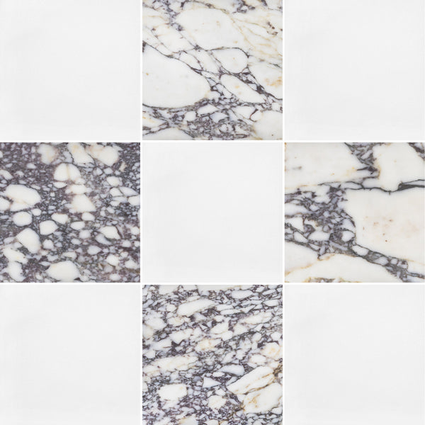 White Thassos & Bianco Violetta 12" Checkerboard Honed