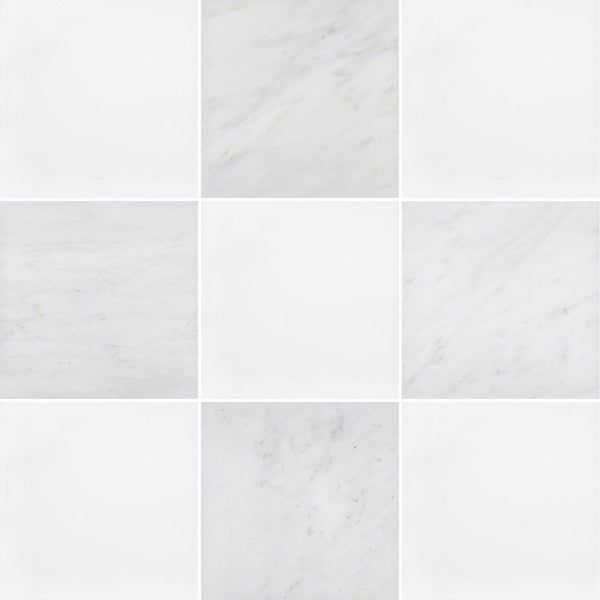 White Thassos & Pearl White 12" Checkerboard Honed
