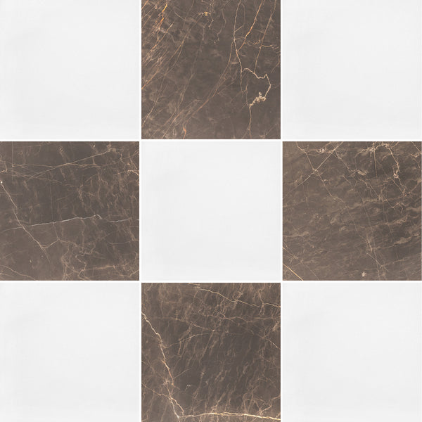 White Thassos & Espresso 12" Checkerboard Honed