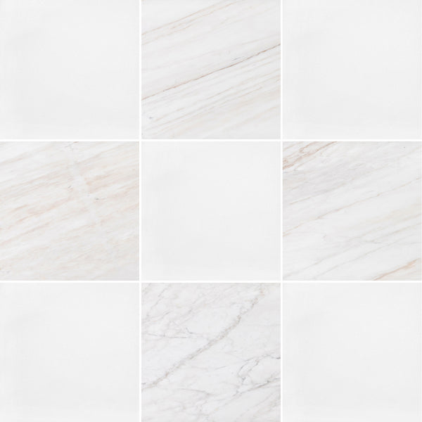 White Thassos & Vena D'Oro 12" Checkerboard Honed
